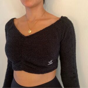 Adidas - Black Long Sleeve Fuzzy Crop Top, Size S